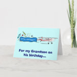 Happy Birthday Grandson Airplane Karte<br><div class="desc">Passende Gegenstände wie Aufkleber und Magnet sind am Pinguinkern unter den entsprechenden Kategorien erhältlich.</div>