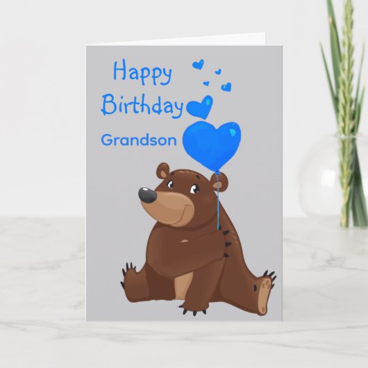 Happy Birthday Grandson Balloon  Bear Karte (Vorderseite)