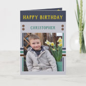 Happy Birthday Grandson Besttag Foto Name grau Karte (Vorderseite)