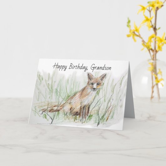 Happy Birthday Grandson Desert Gray Fox Karte (Gelbe Blume)