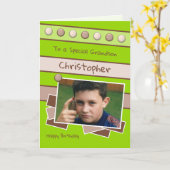 Happy Birthday Grandson Grün und Braun Foto Karte (Gelbe Blume)