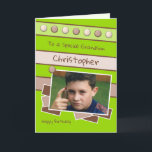 Happy Birthday Grandson Grün und Braun Foto Karte<br><div class="desc">Personalisieren Sie diese Geburtstagskarte für Ihren in Kalkgrün und braun entworfenen Enkel Fügen Sie seinen Namen Happy Birthday zu einer besonderen Grandson Haben Sie einen schönen Tag</div>