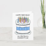 Happy Birthday Grandson in Law Karte<br><div class="desc">Ein weißer Geburtstagskuchen mit einem blauen Bogen,  der um ihn geklebt ist,  und mehrfarbig beleuchtete Kerzen oben. Die Worte "Happy Birthday zu einem ganz besonderen Schwiegersohn" begleiten das Bild.</div>