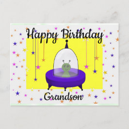 Happy Birthday, Grandson, Niedliche Raumfahrt-Alie Postkarte