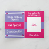 Happy Birthday Grandtochter rosa und lila Foto Karte (Innenseite)