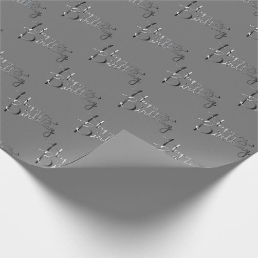 "Happy Birthday" Grau Silvery Gradient Geschenkpapier (Ecke)
