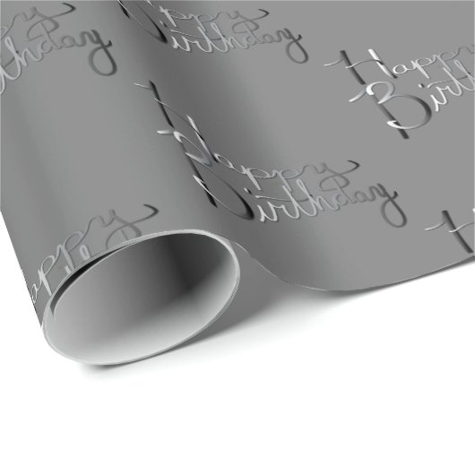 "Happy Birthday" Grau Silvery Gradient Geschenkpapier (Rolleneckpunkt)