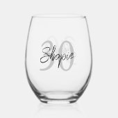 Happy Birthday Graue und schwarze Personalisiert Weinglas Ohne Stiel (Rückseite)