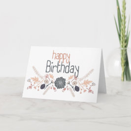 Happy Birthday Gray Blue Peach Floral Motif Karte