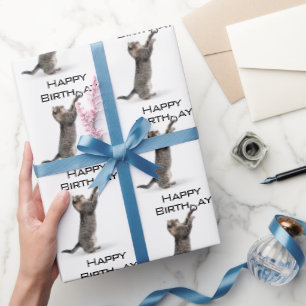 Happy Birthday Gray Tabby Cat Geschenkpapier
