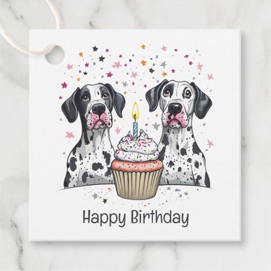 Happy Birthday Great Dane Hunde Cupcake Geschenkanhänger (Vorderseite)
