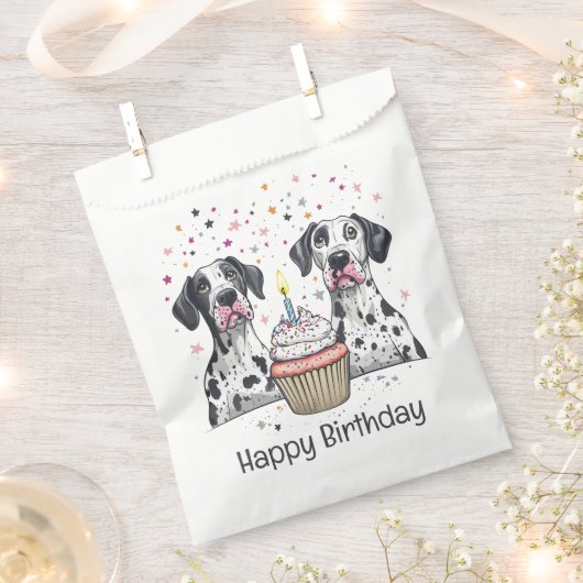 Happy Birthday Great Dane Hunde Cupcake Geschenktütchen (Ausgeschnitten)