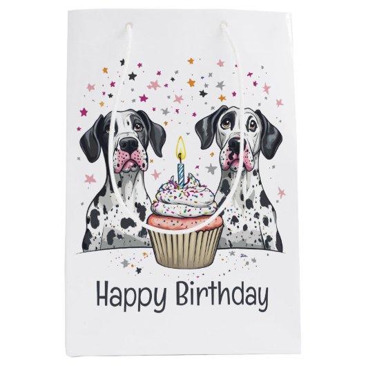 Happy Birthday Great Dane Hunde Cupcake Mittlere Geschenktüte (Vorderseite)