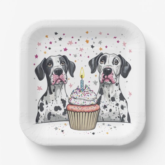 Happy Birthday Great Dane Hunde Cupcake Pappteller (Vorderseite)