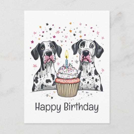Happy Birthday Great Dane Hunde Cupcake Postkarte (Vorderseite)