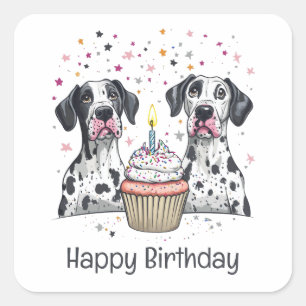 Happy Birthday Great Dane Hunde Cupcake Quadratischer Aufkleber