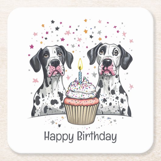 Happy Birthday Great Dane Hunde Cupcake Rechteckiger Pappuntersetzer (Vorderseite)