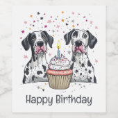 Happy Birthday Great Dane Hunde Cupcake Weinetikett (Einzelnes Label)