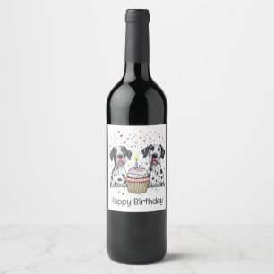Happy Birthday Great Dane Hunde Cupcake Weinetikett