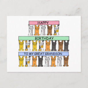 Happy Birthday Great Grandson Cartoon Cats Postkarte