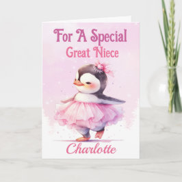 Happy Birthday Great Niece Penguin Pink Ballerina Karte