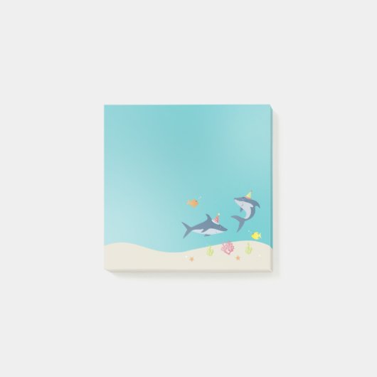 Happy Birthday Great White Shark Cartoon Post-it Klebezettel (Vorderseite)