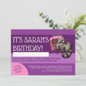 Happy Birthday Greedy Raccoon Cake Cartoon Einladung (Stehend Vorderseite)