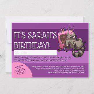 Happy Birthday Greedy Raccoon Cake Cartoon Einladung