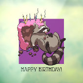 Happy Birthday Greedy Raccoon Cake Cartoon Fensteraufkleber (Blatt 3)