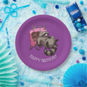 Happy Birthday Greedy Raccoon Cake Cartoon Pappteller (Party)