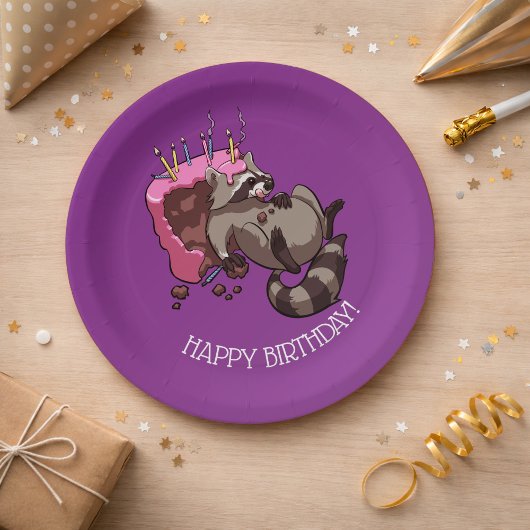 Happy Birthday Greedy Raccoon Cake Cartoon Pappteller