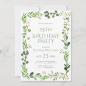 Happy Birthday Green Blätter Frame 2 Einladung (Vorderseite)