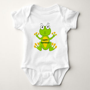 Happy Birthday Green Frog Baby Strampler