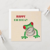 Happy Birthday Green Frog Gruß Karte (Vorderseite/Rückseite Beispiel)