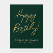 Happy Birthday Green Gold Modern Script Acrylschild (Vorderseite)