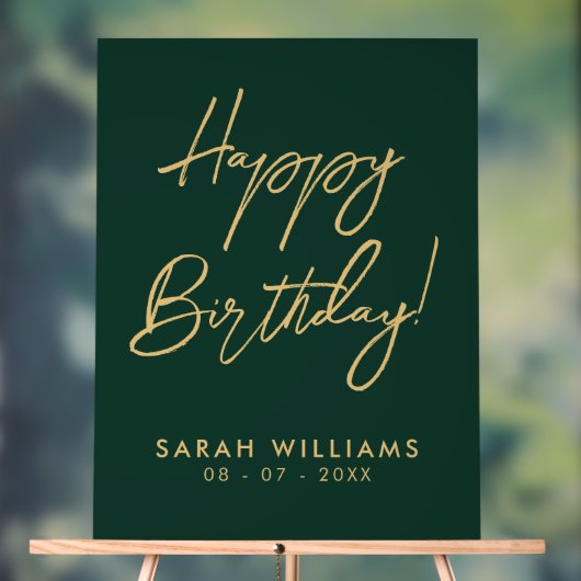 Happy Birthday Green Gold Modern Script Acrylschild (Neutral)