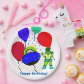 Happy Birthday Green Robot Boy Blue Spaceship Pappteller (Party)