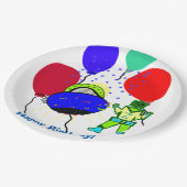 Happy Birthday Green Robot Boy Blue Spaceship Pappteller (Schrägansicht)