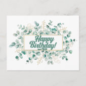 Happy Birthday Green und Golden Eucalyptus Blätter Postkarte (Vorderseite)