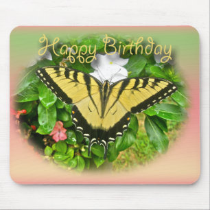 Happy Birthday Greeting Tiger Swallowtail Butterfl Mousepad