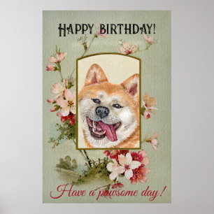 Happy Birthday Greetings Akita inu Poster