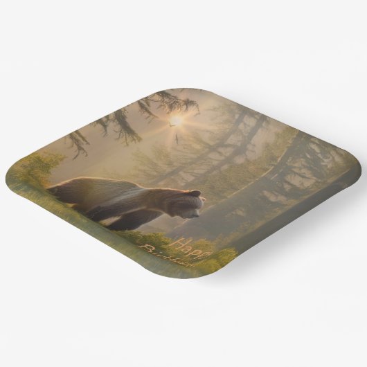 Happy Birthday Grizzly Bär Pappteller (Gewinkelt)