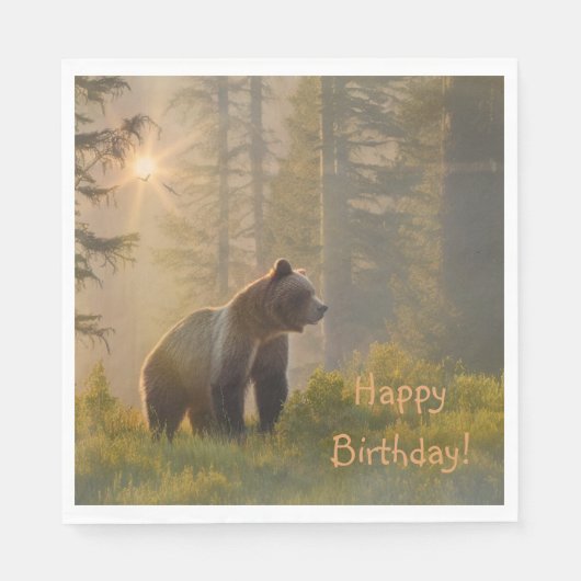 Happy Birthday Grizzly Bär Serviette (Vorderseite)