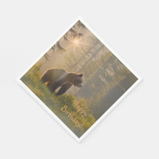 Happy Birthday Grizzly Bär Serviette (Ecke)