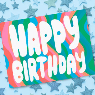 HAPPY BIRTHDAY Groovy Bubble Letters BENUTZERDEFIN Postkarte