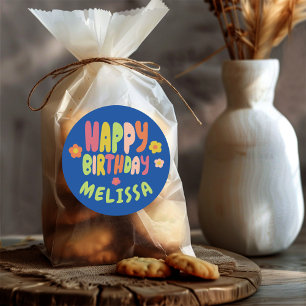 HAPPY BIRTHDAY Groovy Daisies COLORFUL CUSTOM Runder Aufkleber