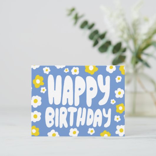 HAPPY BIRTHDAY Groovy Daisies CUSTOM Bday Postkarte (Stehend Vorderseite)