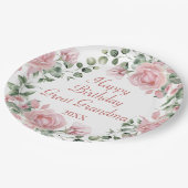 Happy Birthday Große Oma Pink Blumen Party Pappteller (Schrägansicht)