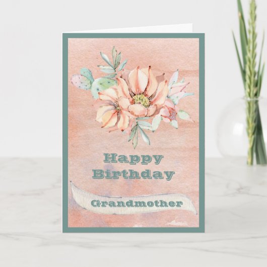 Happy Birthday Großmutter Watercolor Cactus Karte (Vorderseite)