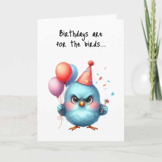 Happy Birthday Grumpy Bird Balloons Party Hat Karte (Vorderseite)